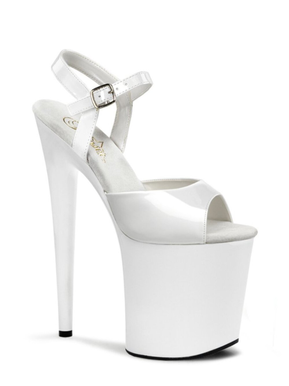 Pleaser Flamingo-809 White Patent Platform Sandals 8 Inch Heels With Ankle Strap
